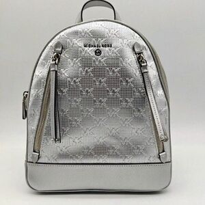 Michael Kors Metallic Silver MK Monogram Mini Backpack